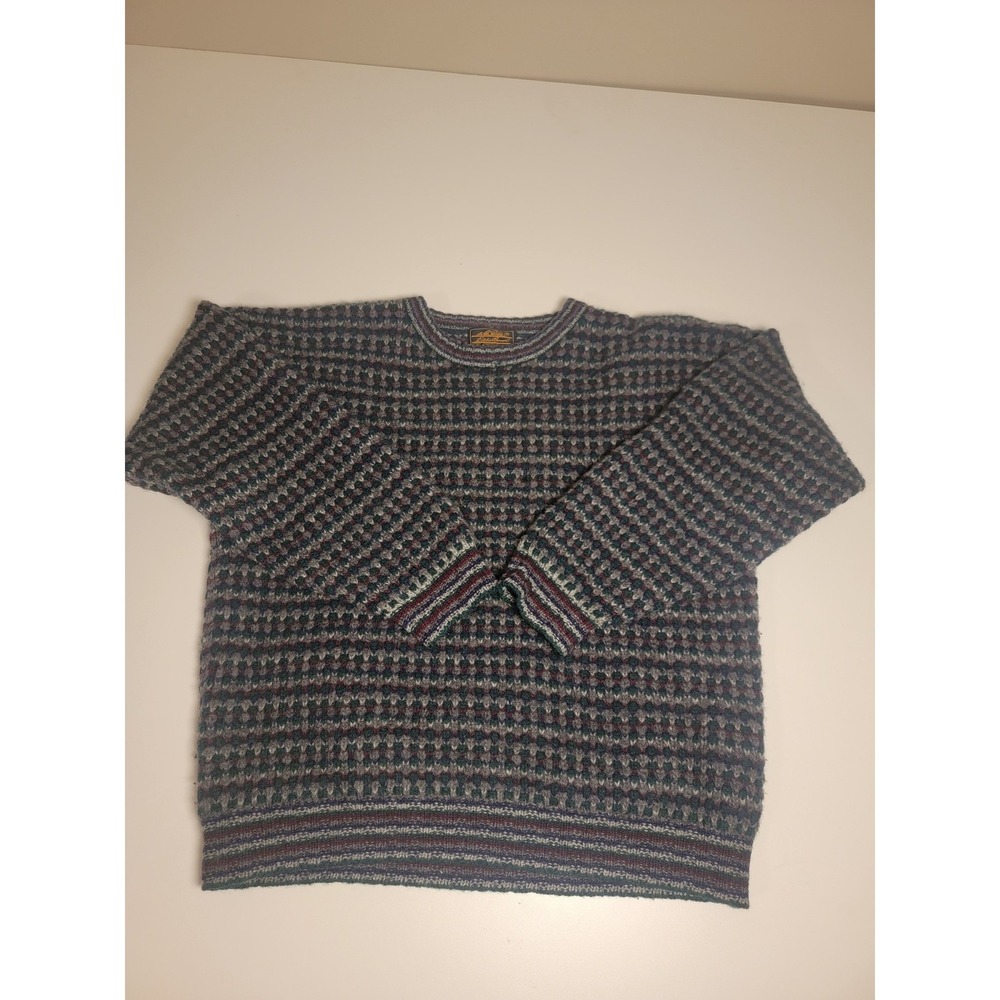 Eddie Bauer Vintage 100% Shetland Wool Birdseye Knit Sweater Mens Medium Grey